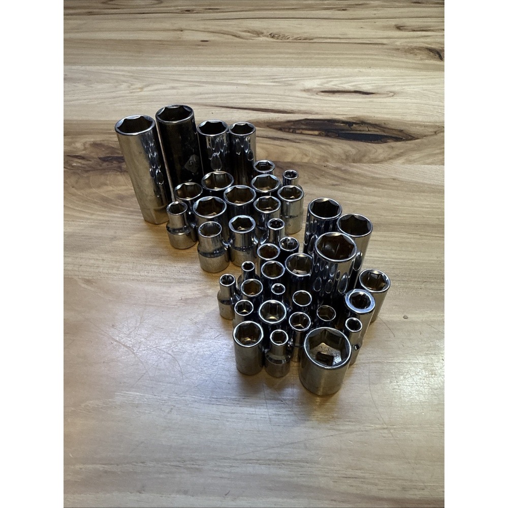 Stanley 1/4 & 3/8 Drive Metric & SAE Sockets Lot of 39 Shallow and Deep